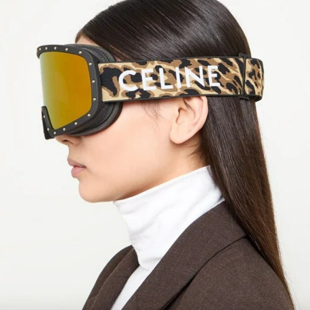 Celine CL40196U SKI MASK 99C Black Animal Gold Mirror NEW AUTHENTIC - Picture 11 of 13